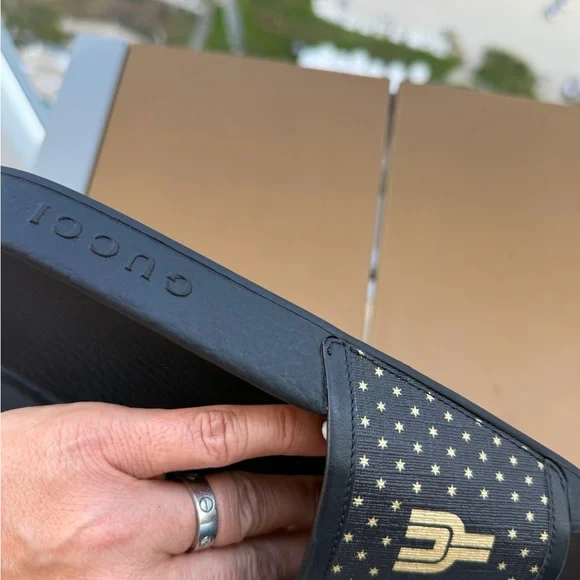 Gucci Black and Gold Star Slide Sandals AUTHENTIC size 38 - Picture 12 of 16